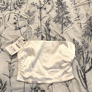 Zara White Satin Crop Top (XS)